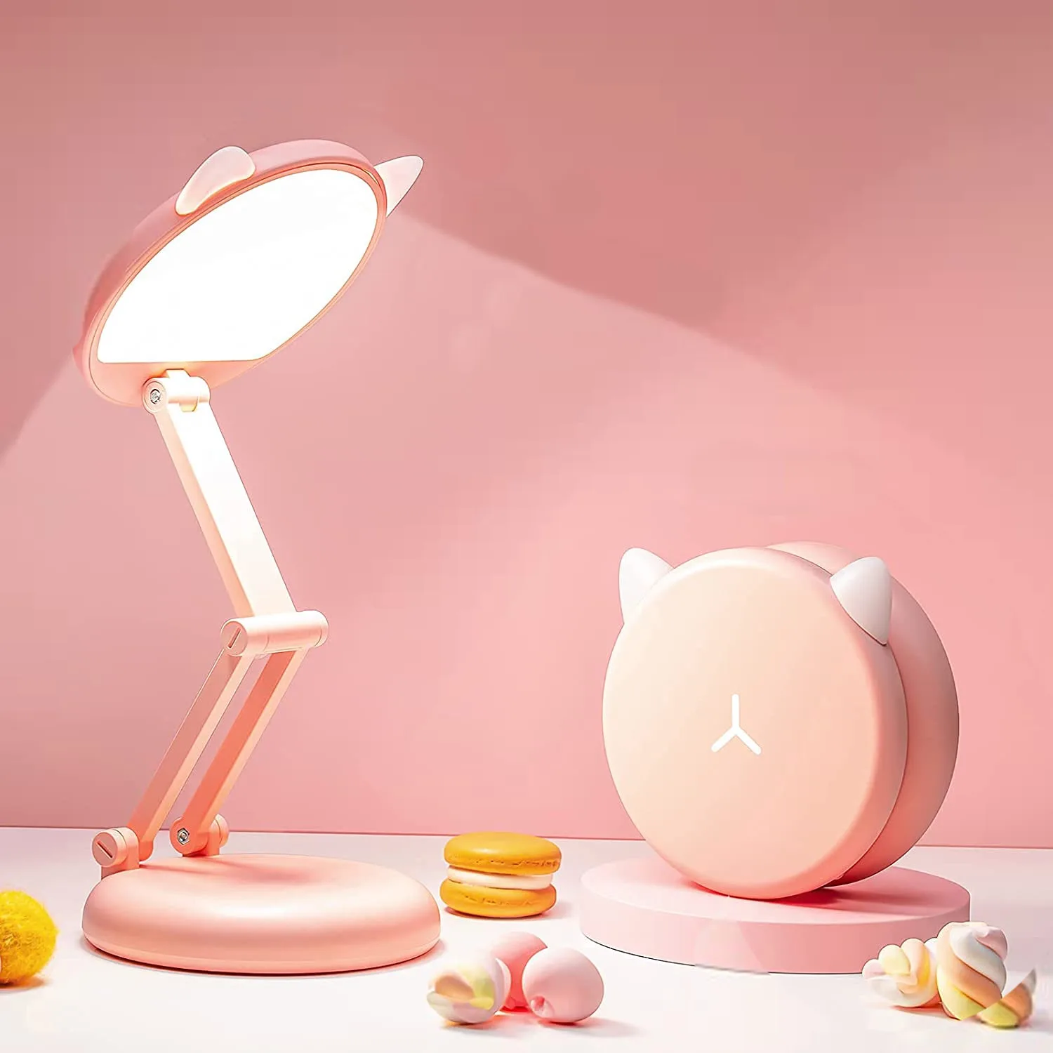 Настольная светодиодная лампа складной светильник розового цвета с
