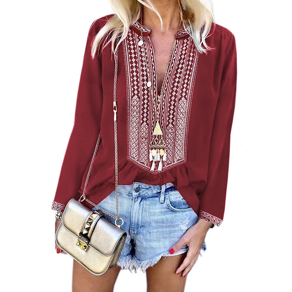 Chiffon Shirt Women 2021 Spring Blouse New Stitching Embroidery Lace Ethnic Wind Hedging V-Neck Long-Sleeved Loose Tops Lady
Chiffon Shirt Women 2021 Spring Blouse New Stitching Embroidery Lace Ethnic Wind Hedging V-Neck Long-Sleeved Loose Tops Lady