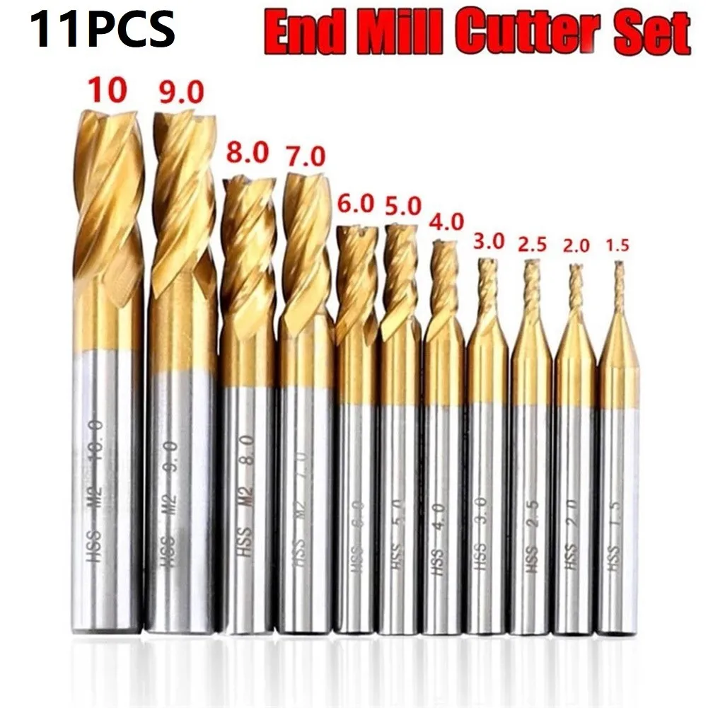 11pcs 1.5-10mm Titanium Coating HSS 4 Flute End Mill Cutter 6mm Shank CNC Drill Bit Set For DIY, Home Building And Engineering
11pcs 1.5-10mm Titanium Coating HSS 4 Flute End Mill Cutter 6mm Shank CNC Drill Bit Set For DIY, Home Building And Engineering