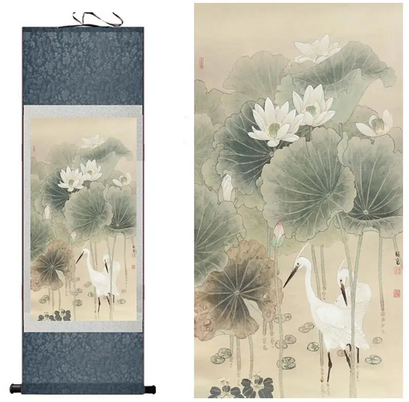 

Традиционная шелковая Живопись птицы и водяная Лилия, китайская художественная живопись, украшение для дома и офиса, китайская живопись