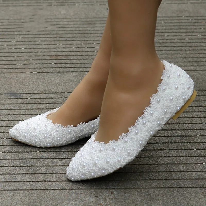 

Белые свадебные туфли на плоской подошве с кружевом, свадебные туфли ручной работы для беременных женщин, вечерние танцевальные туфли подр...