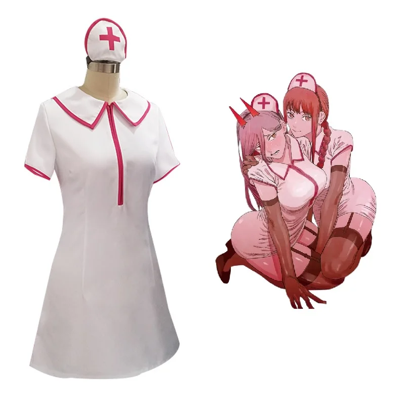 anime Chainsaw Man Makima Power Nurse Uniform with hat Pink White Sexy Nurse Dress Cosplay Costume Outfits Party Carnival Suits
anime Chainsaw Man Makima Power Nurse Uniform with hat Pink White Sexy Nurse Dress Cosplay Costume Outfits Party Carnival Suits