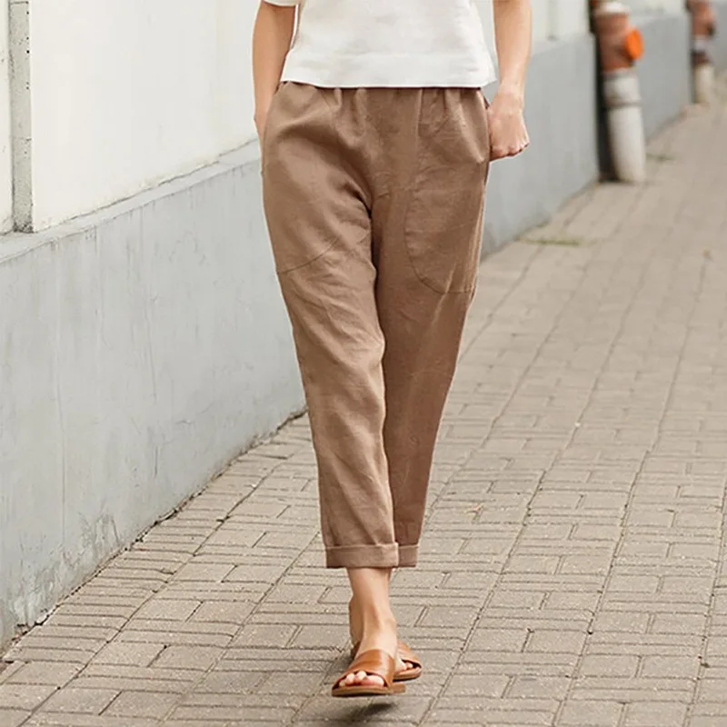 Cotton Linen Big Pocket Plus Size Women's Pants Solid Elastic Waist Loose Trousers For Female 2021 Summer Straight Pant S-3XL
Cotton Linen Big Pocket Plus Size Women's Pants Solid Elastic Waist Loose Trousers For Female 2021 Summer Straight Pant S-3XL