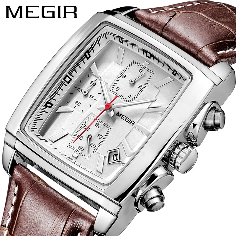 Часы MEGIR Мужские кварцевые прямоугольные брендовые Роскошные водонепроницаемые