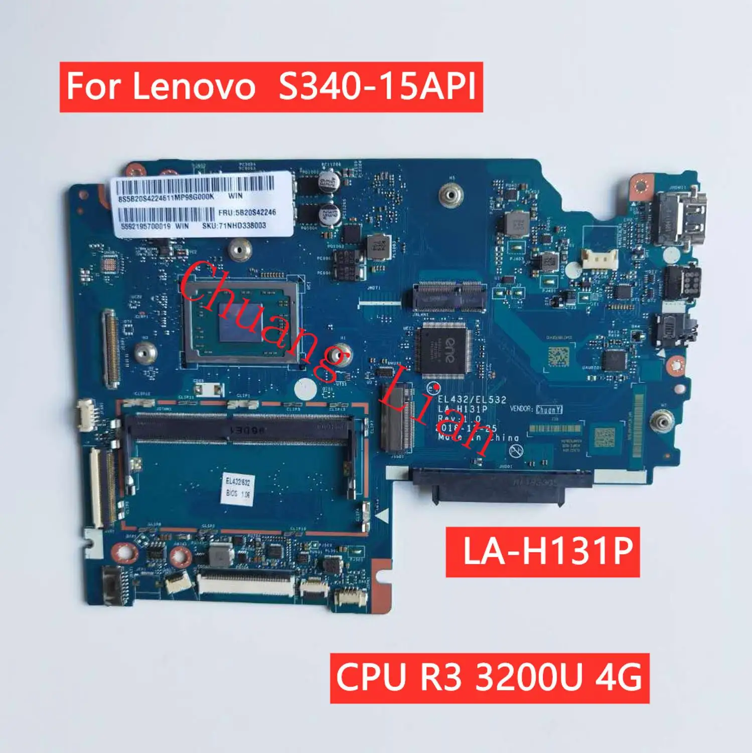 Для Lenovo ideapad S340 15API Материнская плата ноутбука EL432/EL532 LA H131P с процессором R3 3200U 4G 100%