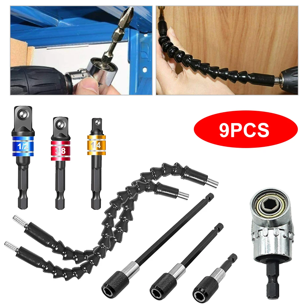 9PCS Impact Grade Power Driver Hex Shank Sockets Adapter Set with 105 Degree Right Angle Drill Flexible Shaft Extension DIY Tool
9PCS Impact Grade Power Driver Hex Shank Sockets Adapter Set with 105 Degree Right Angle Drill Flexible Shaft Extension DIY Tool