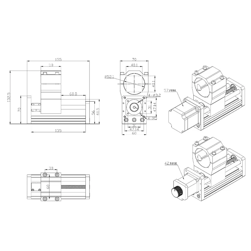 CNC 3018 Machine Zaxis Module Support Spindle 52mm Diameter Aluminum Z-Axis Sliding Table Apply 42HS48MM Stepper Motor
CNC 3018 Machine Zaxis Module Support Spindle 52mm Diameter Aluminum Z-Axis Sliding Table Apply 42HS48MM Stepper Motor