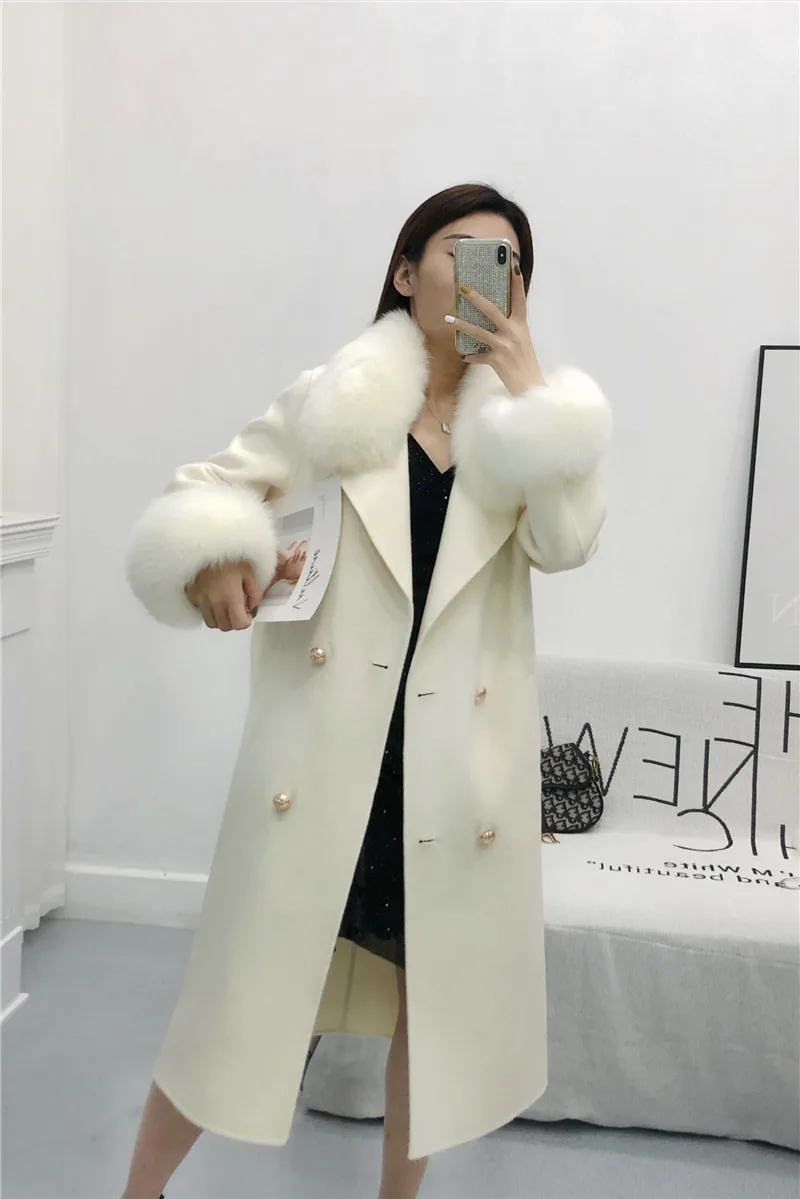 Ladies Double-sided Wool Coat Big Fox Fur Collar Single-breasted With Belt Slim Mid-length Jacket
Ladies Double-sided Wool Coat Big Fox Fur Collar Single-breasted With Belt Slim Mid-length Jacket