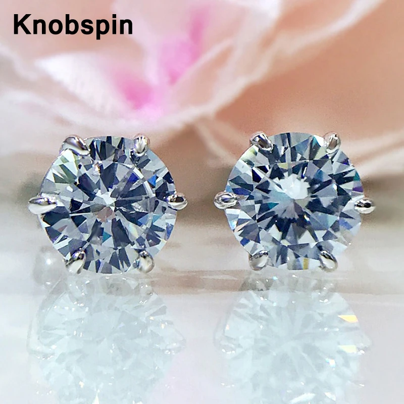 Knobspin 925 Sterling Silver 8*8mm Round High Carbon Diamond Simple Six Claws Stud Earrings For Women Wedding Party Fine Jewelry
Knobspin 925 Sterling Silver 8*8mm Round High Carbon Diamond Simple Six Claws Stud Earrings For Women Wedding Party Fine Jewelry