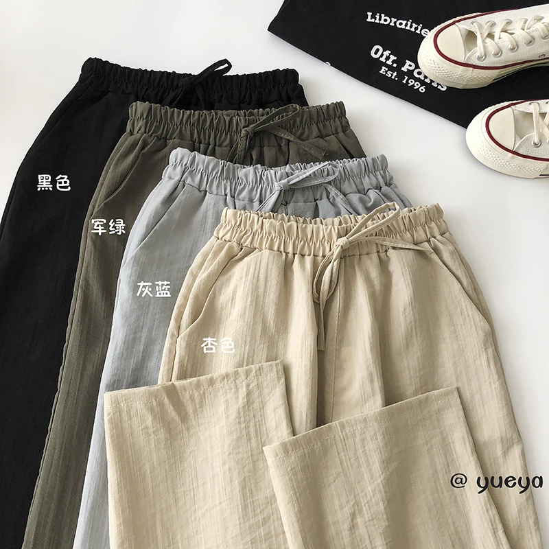 Женские прямые широкие брюки в стиле ретро, однотонные повседневные длинные брюки с высокой талией в Корейском стиле, лето 2021 
Женские прямые широкие брюки в стиле ретро, однотонные повседневные длинные брюки с высокой талией в Корейском стиле, лето 2021