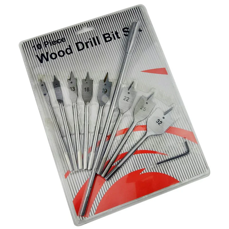 

10pc Three Point Woodworking Flat Drill Hole Opener Set High Carbon Steel Multi Specification Board Power Tool Accessories