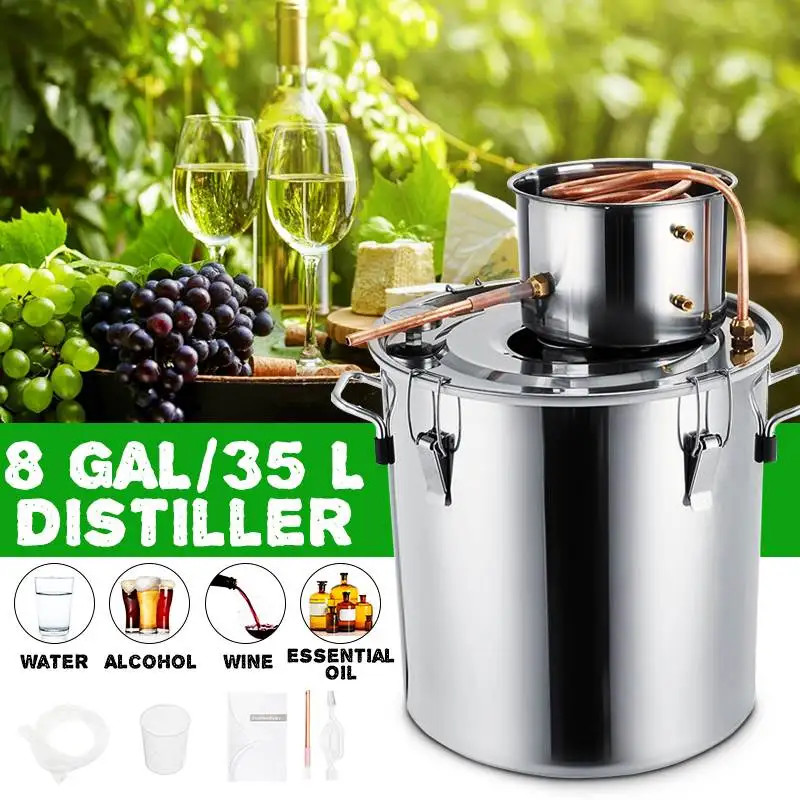 8GAL / 35L Distiller Moonshine Alcohol Distiller Stainless Copper DIY Home Water Wine Essential Oil Brewing Kit
8GAL / 35L Distiller Moonshine Alcohol Distiller Stainless Copper DIY Home Water Wine Essential Oil Brewing Kit