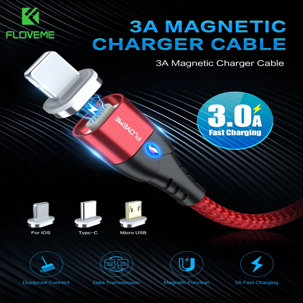 Магнитный USB-кабель FLOVEME 3A для быстрой зарядки кабель USB Type-C магнитное зарядное