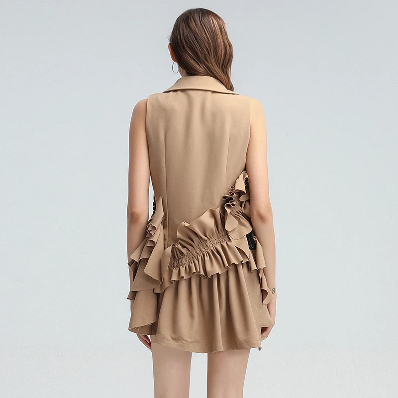 SISPELL Patchwork Ruffle Women's Set Lapel Collar Sleeveless High Waist Slimming Coats High Waist Shorts For Feamle Elegant Sets 
SISPELL Patchwork Ruffle Women's Set Lapel Collar Sleeveless High Waist Slimming Coats High Waist Shorts For Feamle Elegant Sets