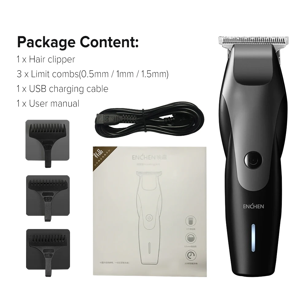 ENCHEN Professional Hummingbird USB electric hair clipper Rechargeable Cordless low noise hair trimmer with 3 Combs
ENCHEN Professional Hummingbird USB electric hair clipper Rechargeable Cordless low noise hair trimmer with 3 Combs