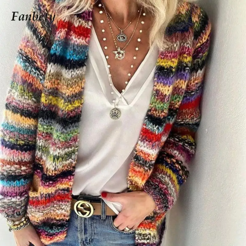Retro Harajuku Casual Color Striped Loose Sweater Women 2021 Autumn Sleeve Knitted Jacket Fashion Colorful Women Cardigan Top
Retro Harajuku Casual Color Striped Loose Sweater Women 2021 Autumn Sleeve Knitted Jacket Fashion Colorful Women Cardigan Top