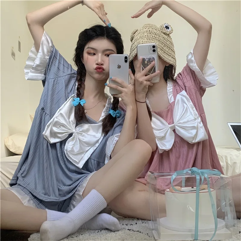 Summer Sweety Girly Tracksuit Square Collar Kawaii Bow Shorts Sleeve Tops Elastic Waist Short Pajamas Suit Home Two Piece Suit
Summer Sweety Girly Tracksuit Square Collar Kawaii Bow Shorts Sleeve Tops Elastic Waist Short Pajamas Suit Home Two Piece Suit