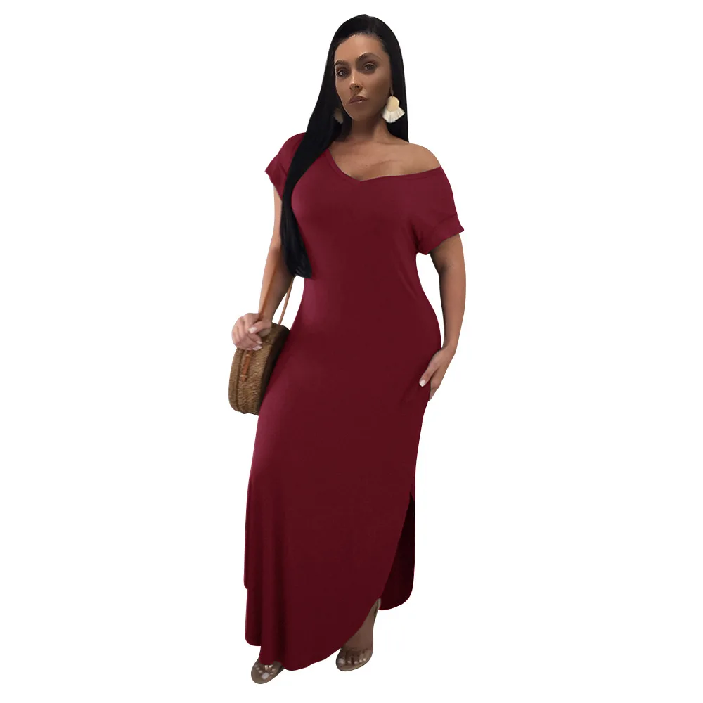 2019 European and American Summer Short-Sleeved Long Dress Solid Color Comfortable Close-fitting Loose Collar Women's Dress
2019 European and American Summer Short-Sleeved Long Dress Solid Color Comfortable Close-fitting Loose Collar Women's Dress