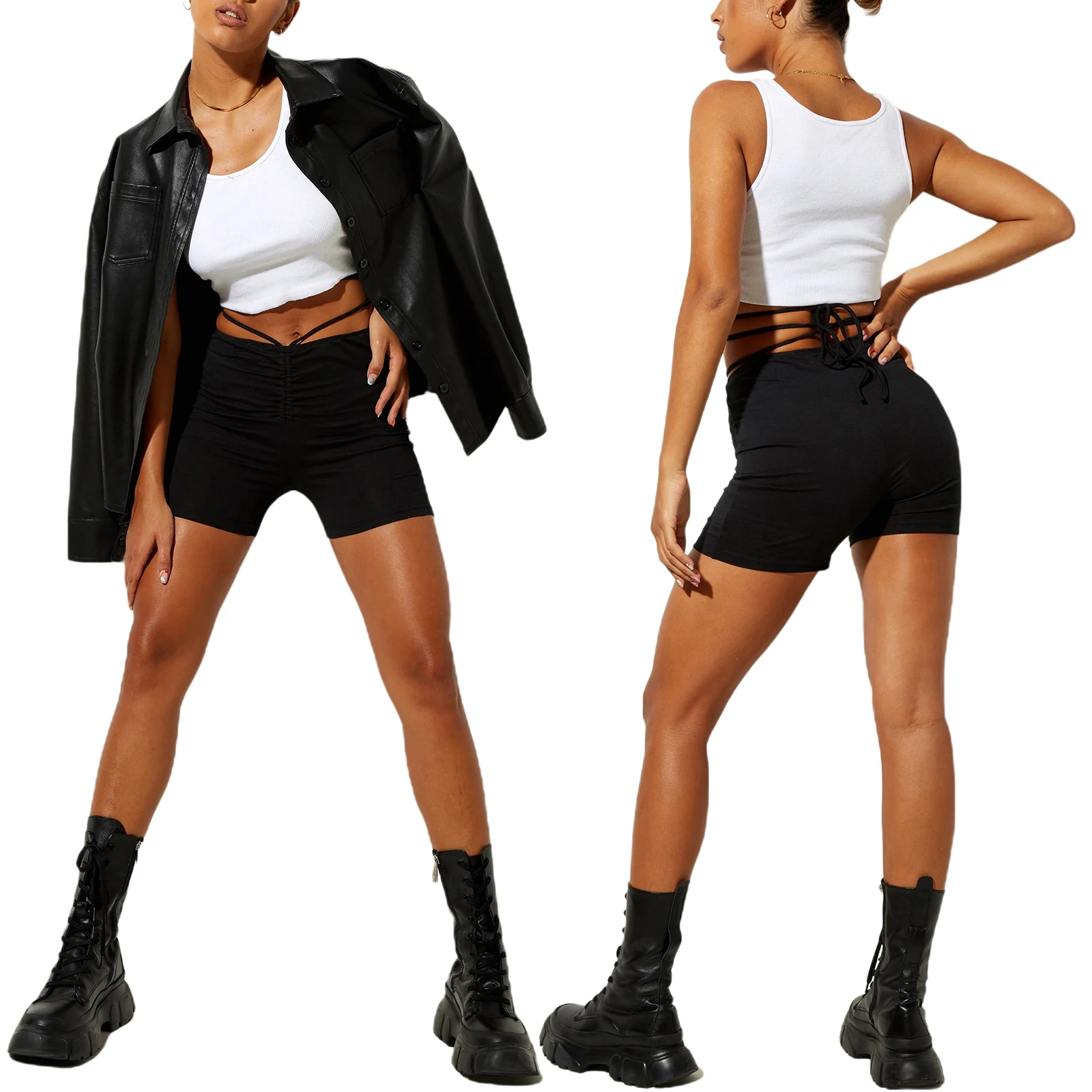 Female Shorts, Solid Color High Waist Short Skinny Pants with Drawstring for Women, Black, S/M/L/XL
Female Shorts, Solid Color High Waist Short Skinny Pants with Drawstring for Women, Black, S/M/L/XL
