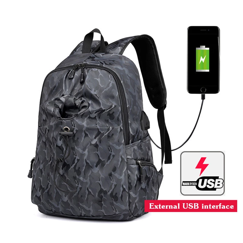 Рюкзак мужской, камуфляжный, с USB-разъемом для зарядки, для ноутбука 
Рюкзак мужской, камуфляжный, с USB-разъемом для зарядки, для ноутбука