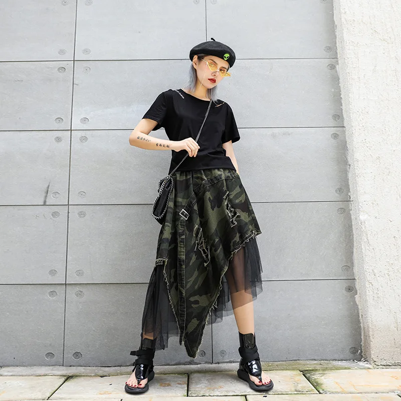 Camouflage Skirt Women's Large Loose Medium Length Splicing Mesh Hole Irregular A-line Skirt Plus Size Pleated Midi Skirt
Camouflage Skirt Women's Large Loose Medium Length Splicing Mesh Hole Irregular A-line Skirt Plus Size Pleated Midi Skirt