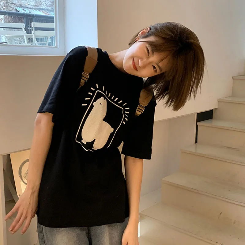 Women Casual Round Neck Loose Summer Tops 2021 New Cute Cartoon Print Short Sleeve T-shirts Female Korean Streetwear Tshirts Pop
Women Casual Round Neck Loose Summer Tops 2021 New Cute Cartoon Print Short Sleeve T-shirts Female Korean Streetwear Tshirts Pop