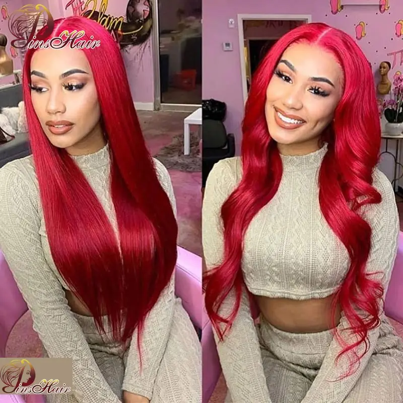 Color Red Lace Front Body Wave Wigs Brazilian Human Hair Pre Plucked 99J 13x4 Wig For Women Remy | Шиньоны и парики