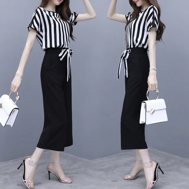 Women Chiffon Pant Suits Formal Office Ladies Business Work Pantsuits Summer Striped Short Sleeve Wide Leg Pants Two Piece Set
Women Chiffon Pant Suits Formal Office Ladies Business Work Pantsuits Summer Striped Short Sleeve Wide Leg Pants Two Piece Set
