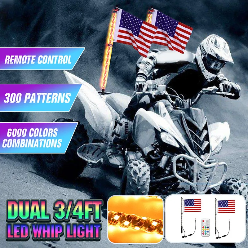 2PCS 3/4FT LED Whip Light RGB LED Lamp Waterproof Bendab Remote Control Multi-color Super Bright Flag for SUV ATV Lamp Light
2PCS 3/4FT LED Whip Light RGB LED Lamp Waterproof Bendab Remote Control Multi-color Super Bright Flag for SUV ATV Lamp Light