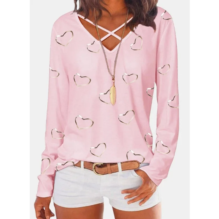 Fashion Women Autumn T Shirts Heart Printed Cross Line V Necck Long Sleeve Pullover Loose Tees Lady Tops Plus Size Casual Blouse
Fashion Women Autumn T Shirts Heart Printed Cross Line V Necck Long Sleeve Pullover Loose Tees Lady Tops Plus Size Casual Blouse