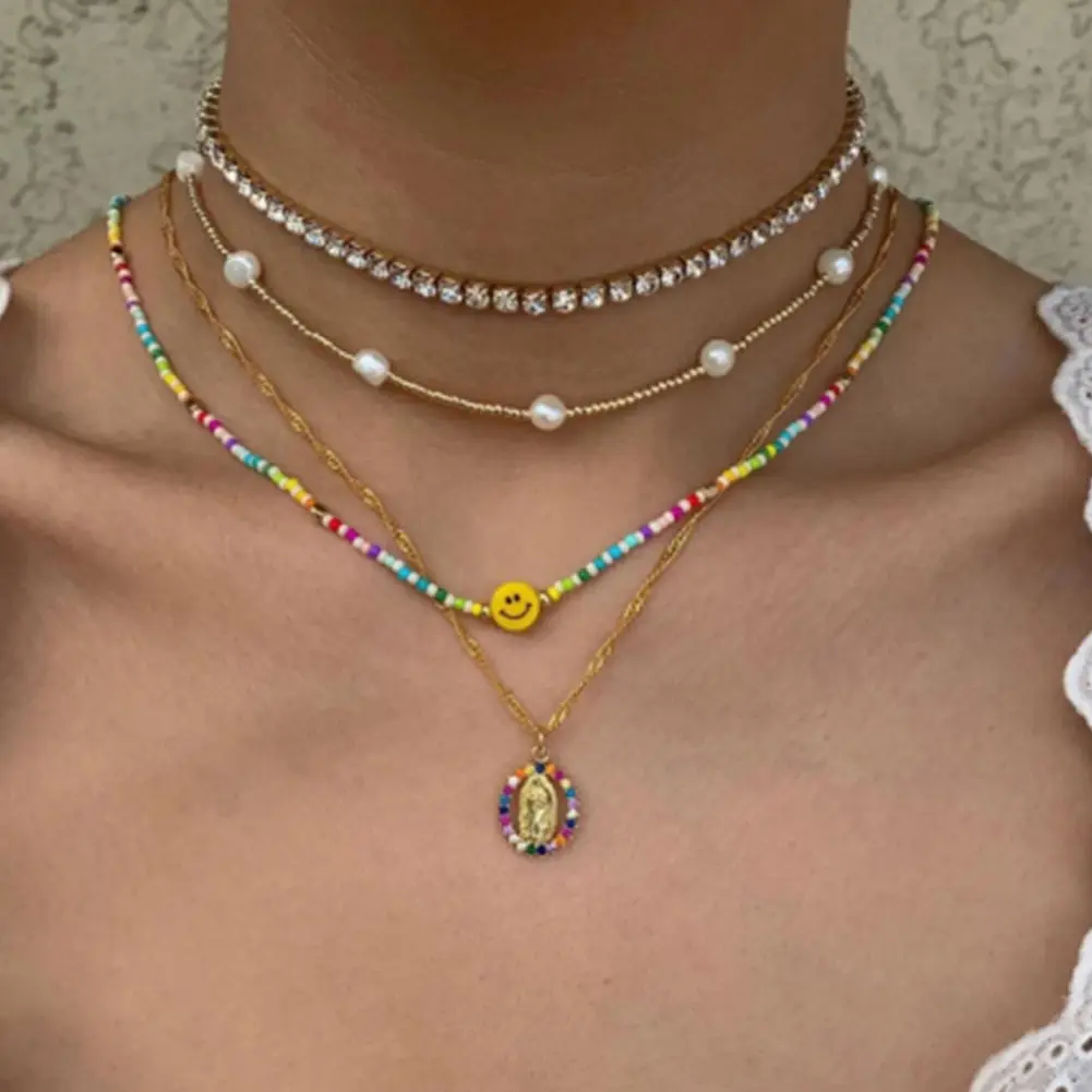 Layered Rainbow Portrait Flower Charm Beaded Necklace For Women Happy Face String Bead Rhinestone Choker Pearl Femme Jewelry New
Layered Rainbow Portrait Flower Charm Beaded Necklace For Women Happy Face String Bead Rhinestone Choker Pearl Femme Jewelry New