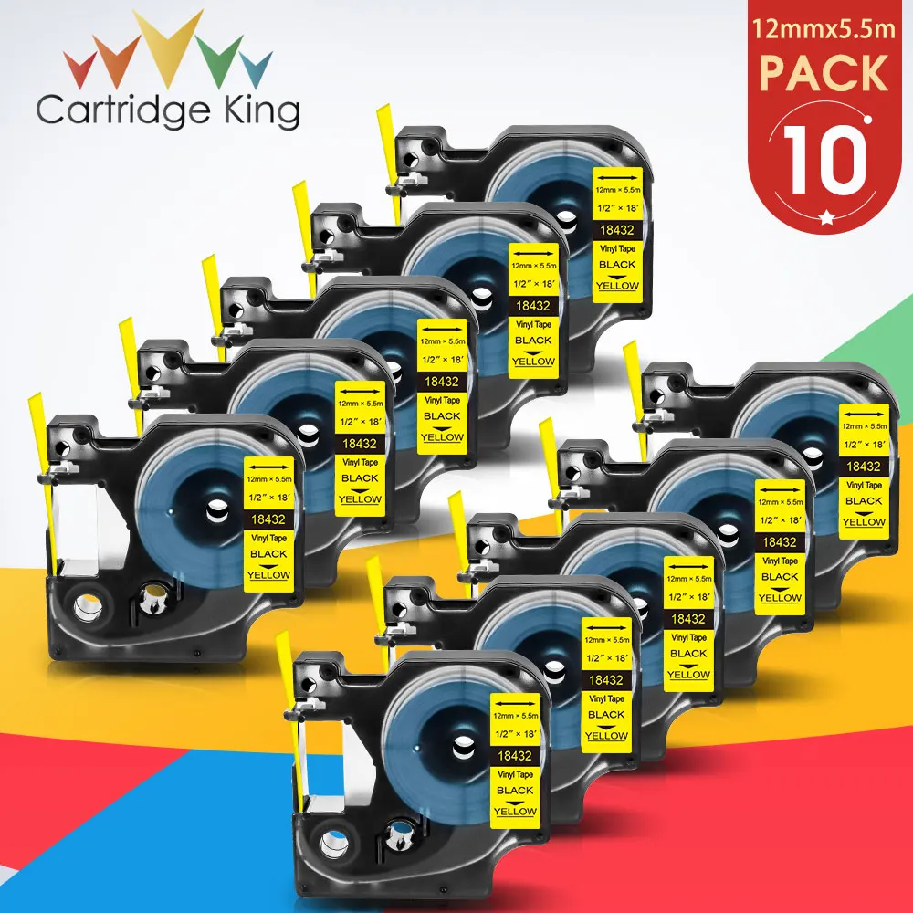 10PK 18432 Black on Yellow Vinyl Industrial Label Tape For DYMO Rhino IND 1000 3000 4200 5000 5200 6000 Printer Label Maker 12mm
10PK 18432 Black on Yellow Vinyl Industrial Label Tape For DYMO Rhino IND 1000 3000 4200 5000 5200 6000 Printer Label Maker 12mm