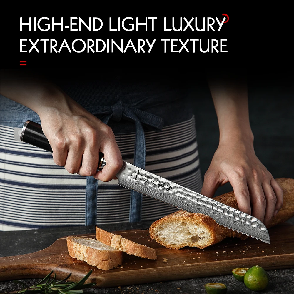 HEZHEN 8 Inch bread Knife 67 Layers Damascus Steel Premium Ebony handle Sharp And Durable Kitchen Cook Knife
HEZHEN 8 Inch bread Knife 67 Layers Damascus Steel Premium Ebony handle Sharp And Durable Kitchen Cook Knife