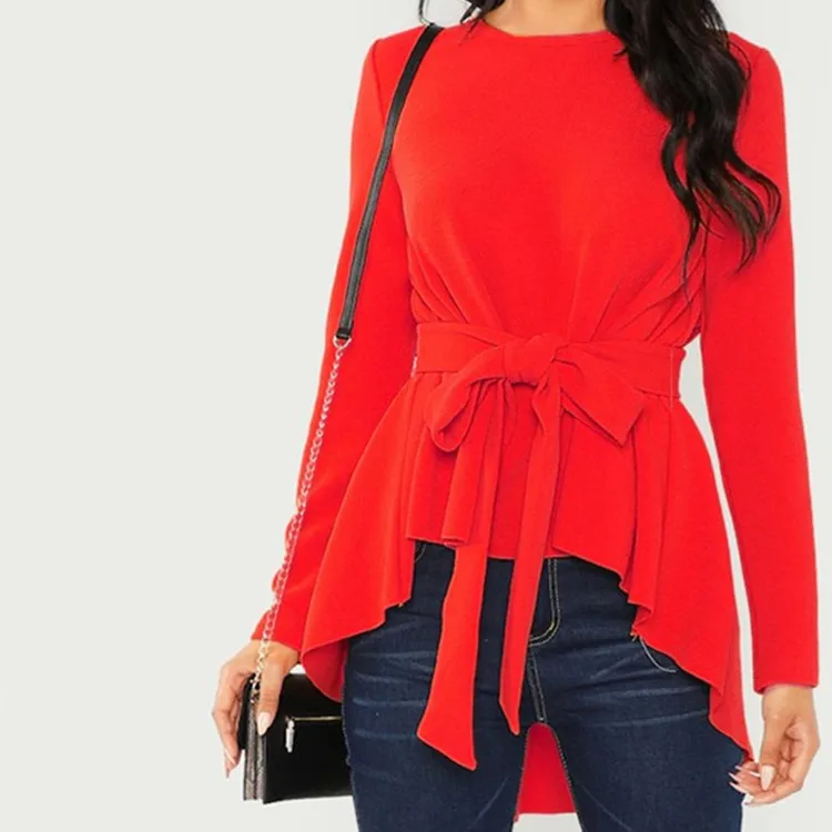 Women Autumn Spring Blouses and Shirts O-neck Long Sleeve Bandage Tops Ladies Irregular Blusas Shirt
Women Autumn Spring Blouses and Shirts O-neck Long Sleeve Bandage Tops Ladies Irregular Blusas Shirt