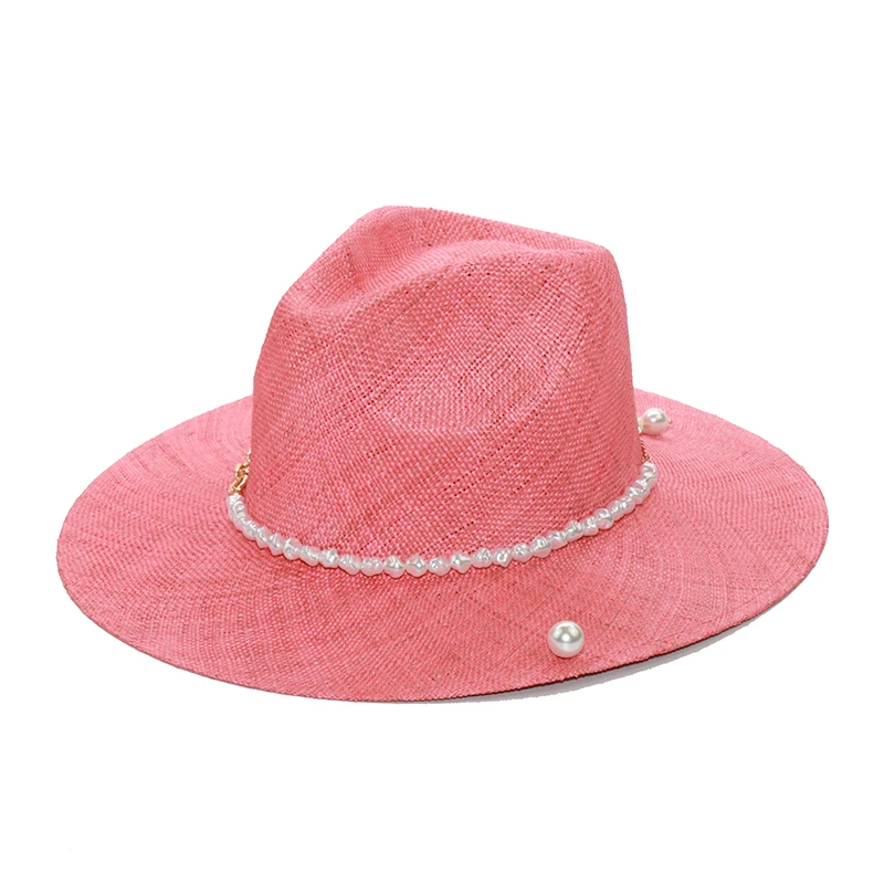 Fashion Wedding Hat For Women New Design Pearl Necklace Decoration Pink Sun Hat Summer Beach Hat Wholesale
Fashion Wedding Hat For Women New Design Pearl Necklace Decoration Pink Sun Hat Summer Beach Hat Wholesale