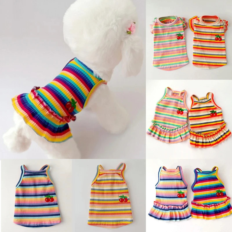 Top Quality Pet Dog Cherry Colorful Stripes Skirt Cat Clothes Cotton Vest Dress Spring And Summer S-2XL
Top Quality Pet Dog Cherry Colorful Stripes Skirt Cat Clothes Cotton Vest Dress Spring And Summer S-2XL