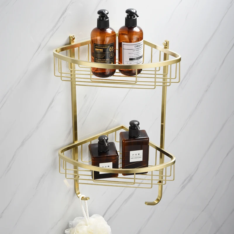 New product 304 stainless steel brushed golden double triangle basket bathroom corner frame shower gel shelf storage rack with h
New product 304 stainless steel brushed golden double triangle basket bathroom corner frame shower gel shelf storage rack with h