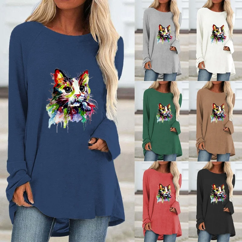 Женская новая осенне-зимняя модная повседневная толстовка с принтом мультяшного кота Однотонная рубашка с длинным рукавом пуловер с круглым вырезом
Женская новая осенне-зимняя модная повседневная толстовка с принтом мультяшного кота Однотонная рубашка с длинным рукавом пуловер с круглым вырезом