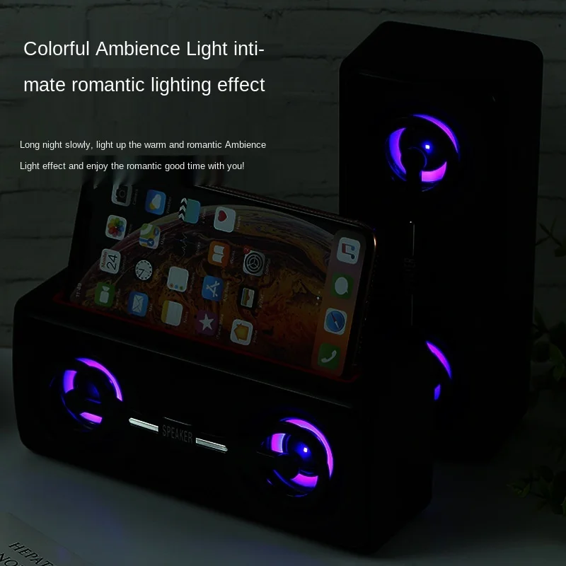 Wireless Bluetooth Speaker Outdoor Dual Speakers Subwoofer with Colored Lights Mobile Phone Holder Multifunctional Speaker 
Wireless Bluetooth Speaker Outdoor Dual Speakers Subwoofer with Colored Lights Mobile Phone Holder Multifunctional Speaker