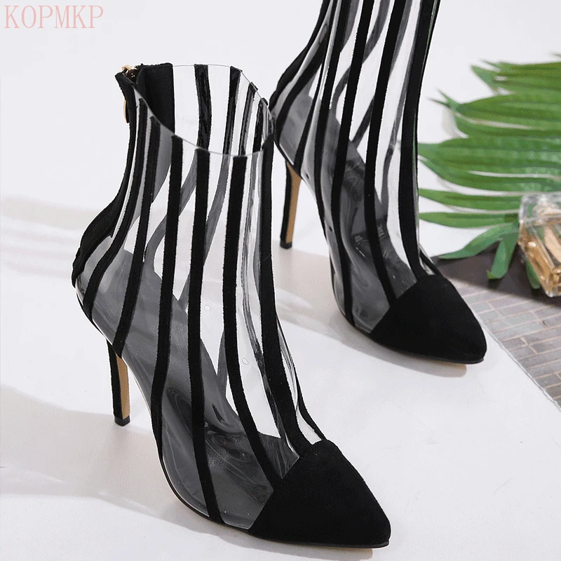 New Style of Women's Short Boots with Pointed Toe Stripe PVC Transparent Stiletto Heels
New Style of Women's Short Boots with Pointed Toe Stripe PVC Transparent Stiletto Heels