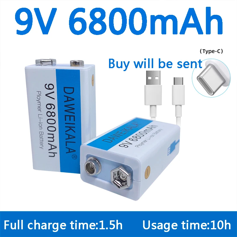 9V battery 6800mAh li-ion Rechargeable battery Micro USB Battery 9v lithium for Multimeter Microphone Toy +USB charging cable
9V battery 6800mAh li-ion Rechargeable battery Micro USB Battery 9v lithium for Multimeter Microphone Toy +USB charging cable