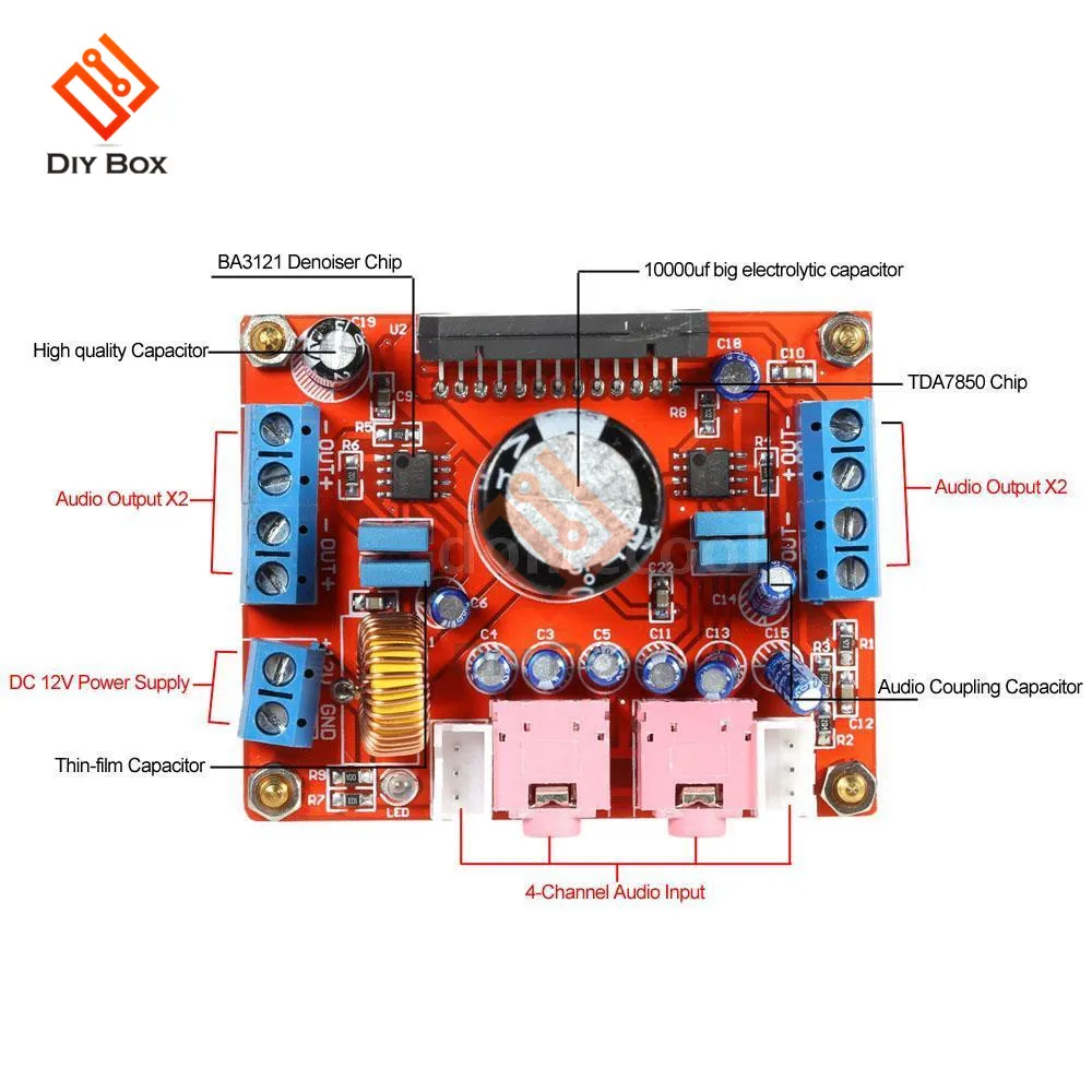 TDA7850 Digital Audio Amplifier Board DC 12V 4*50W BA3121 Noise Reduction Car AMP Power Amplifiers Car Speaker DIY Kit
TDA7850 Digital Audio Amplifier Board DC 12V 4*50W BA3121 Noise Reduction Car AMP Power Amplifiers Car Speaker DIY Kit