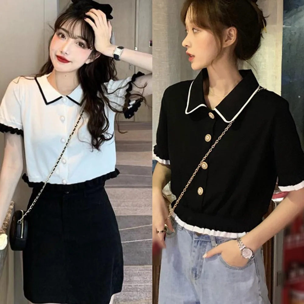 JIAYAN Summer Women's Clothing Short Sleeves Knitted Top T-shirt Polo Collar Soft Casual Crop Tops Fashion Sweet
JIAYAN Summer Women's Clothing Short Sleeves Knitted Top T-shirt Polo Collar Soft Casual Crop Tops Fashion Sweet