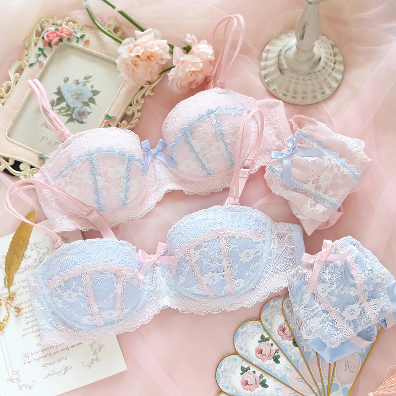 Dream Princess Fresh Sexy Lolita Cute Lace Trim Bow Bra & Brief Set Japanese Women's Push Up Underwire Underwear Suit Student 
Dream Princess Fresh Sexy Lolita Cute Lace Trim Bow Bra & Brief Set Japanese Women's Push Up Underwire Underwear Suit Student
