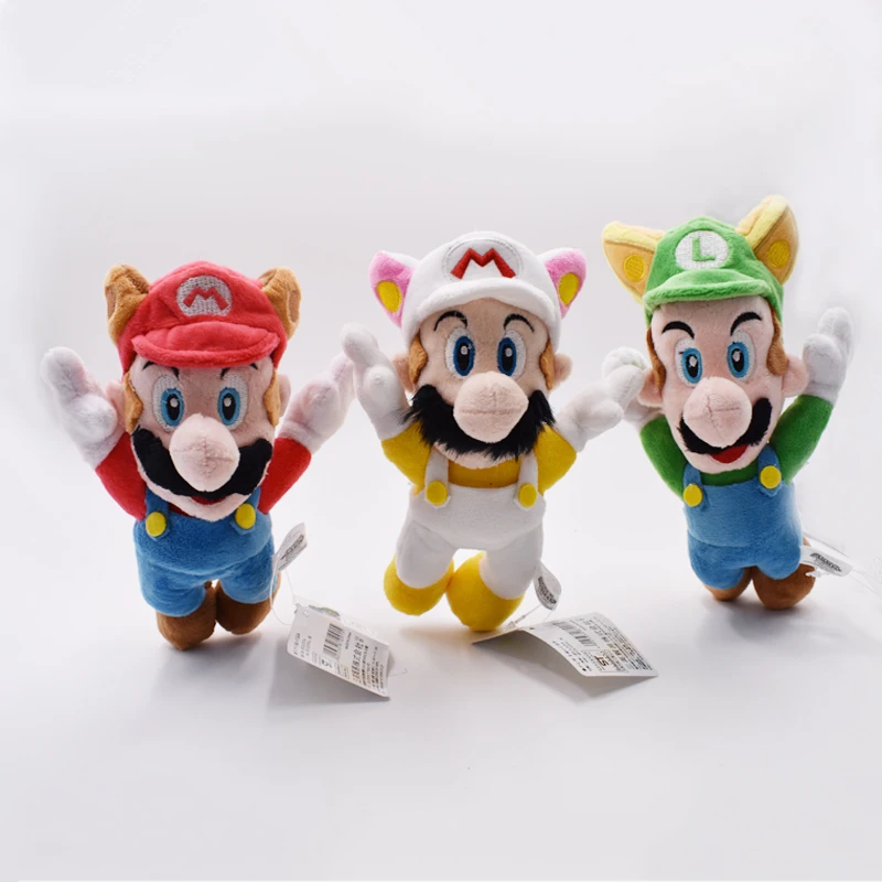 3 шт./компл. 8 "20 см Super Mario Bros Plushies аниме енот Tanooki Kitsune Fox Luigi White Racoon Fire Cute Kawaii