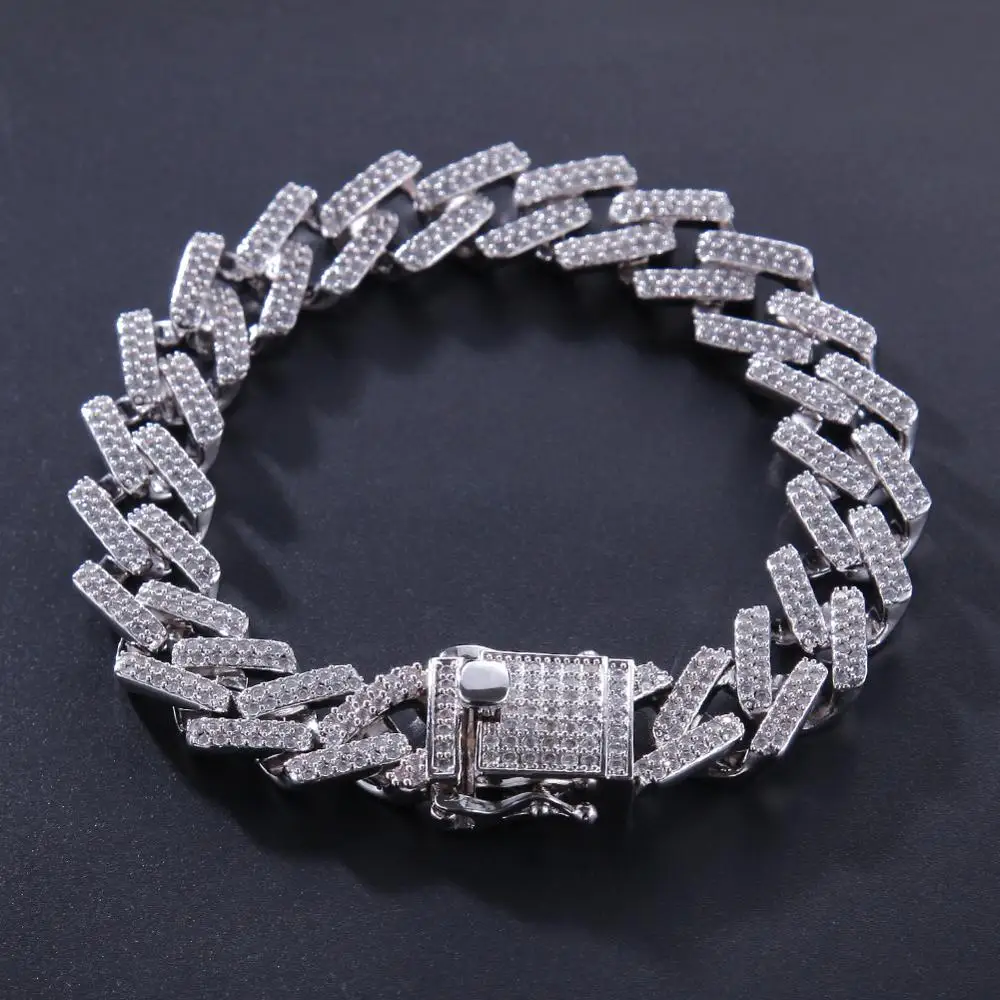 

HIBRIDE Miami Prong Cuban Link Bracelet 3 Row Full Iced Out Cubic Zircon 7inch 8inch Bracelet Mens Hiphop Jewelry B-148