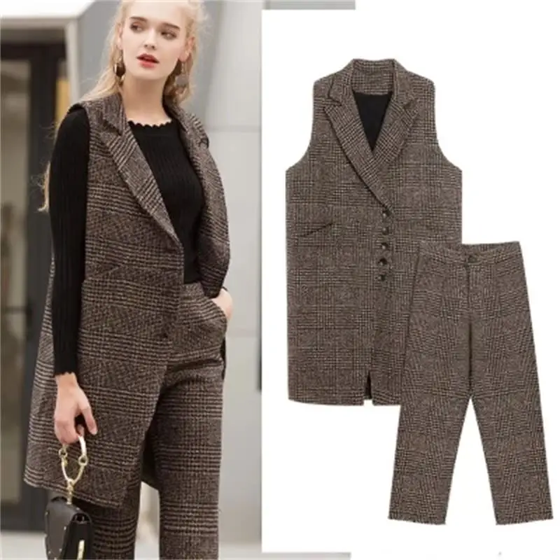 Fashion plaid suit female New high-end spring and autumn Plus Size 4XL wool plaid vest + wide leg pants two-piece suits women
Fashion plaid suit female New high-end spring and autumn Plus Size 4XL wool plaid vest + wide leg pants two-piece suits women