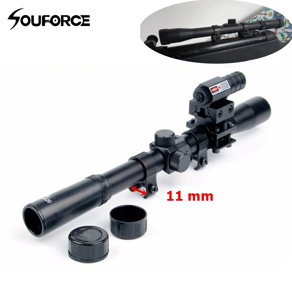 

US RU 4x20 Optics Scope Crossbow Riflescope with Red Dot Laser Sight 11mm Rail Mounts for 22 Caliber Rifles Airsoft Guns Hunting