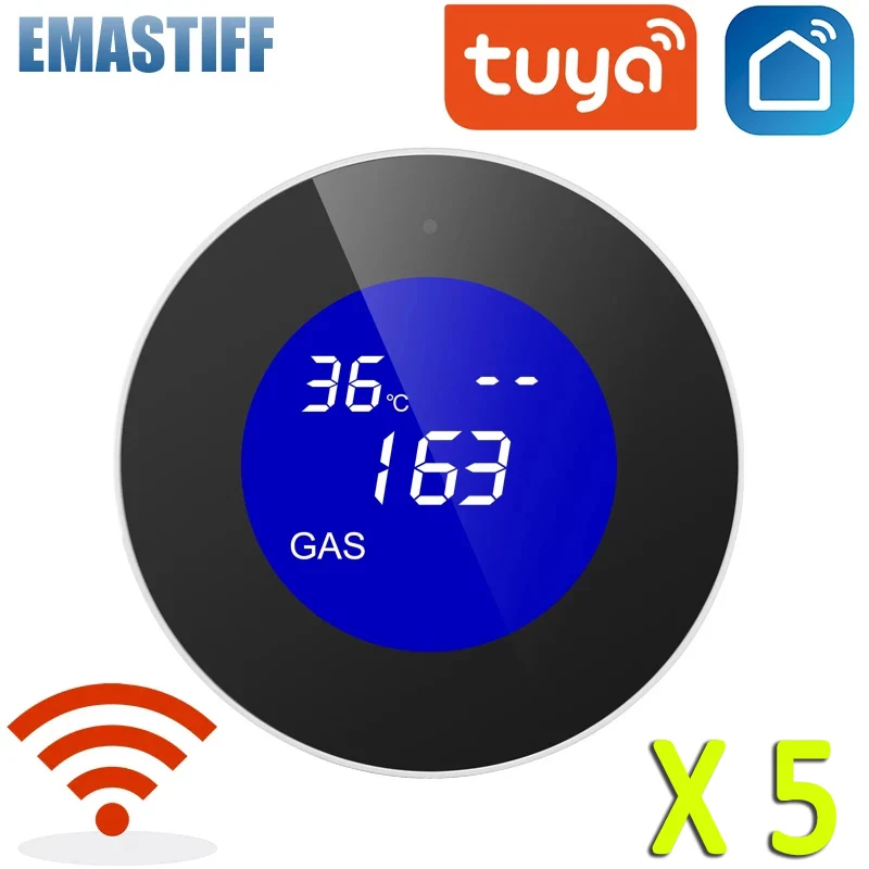 5PCS Tuya Wifi Smart Natural Gas Alarm Sensor With temperature function Combustible Gas Leak Detector LCD Display Smart Life App
5PCS Tuya Wifi Smart Natural Gas Alarm Sensor With temperature function Combustible Gas Leak Detector LCD Display Smart Life App