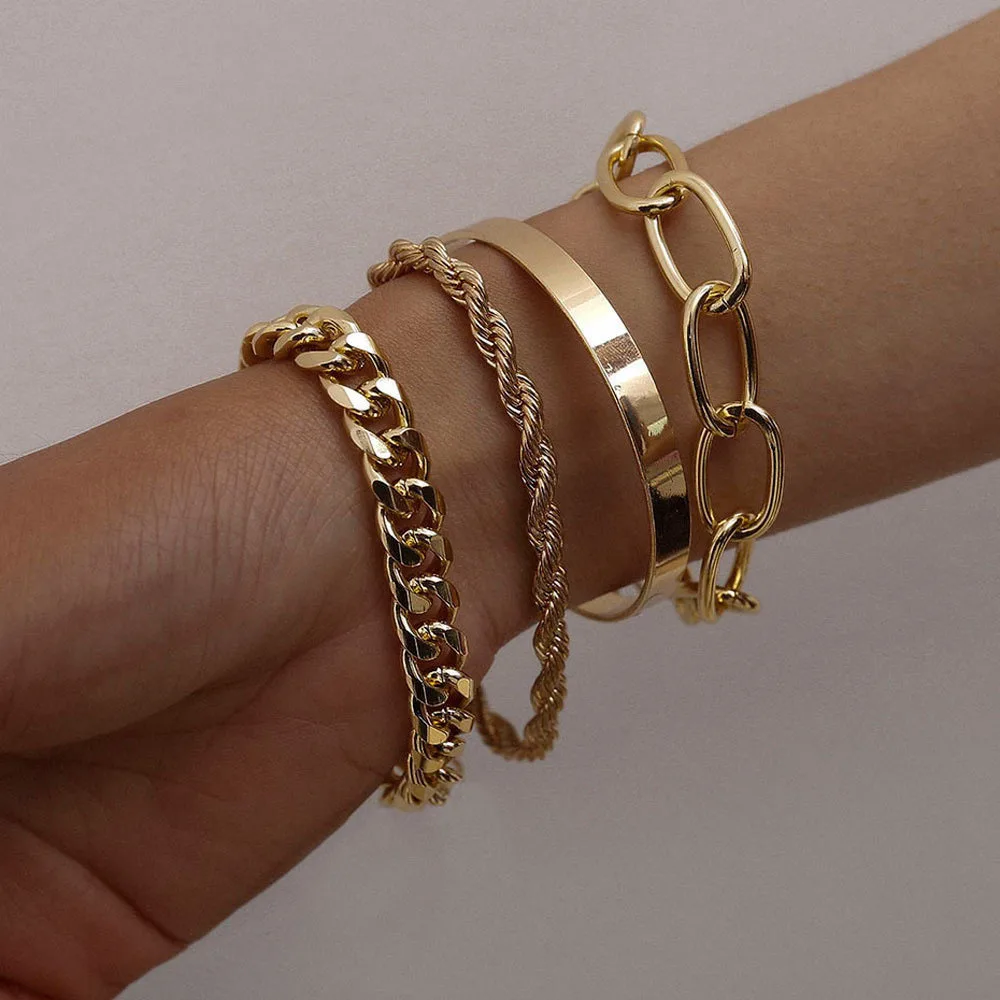 Boho Thick Gold Color Charm Bracelets Bangles 2021 New Fashion Jewelry 4pcs Punk Curb Cuban Chain Bracelets Set for Women Gifts
Boho Thick Gold Color Charm Bracelets Bangles 2021 New Fashion Jewelry 4pcs Punk Curb Cuban Chain Bracelets Set for Women Gifts
